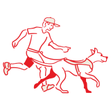 Ескіз людини, що біжить із собакою у шлейці