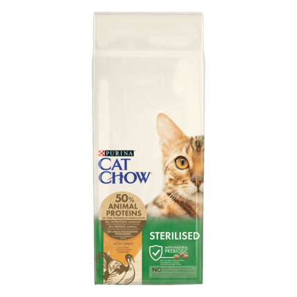 CAT CHOW® Сухий повнораціонний корм для дорослих стерилізованих кішок / кастрованих котів, з індичкою.
