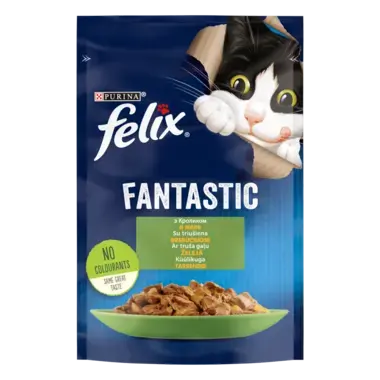 FELIX® FANTASTIC. З кроликом. Шматочки у желе. Консервований порційний повнораціонний корм для дорослих котів.