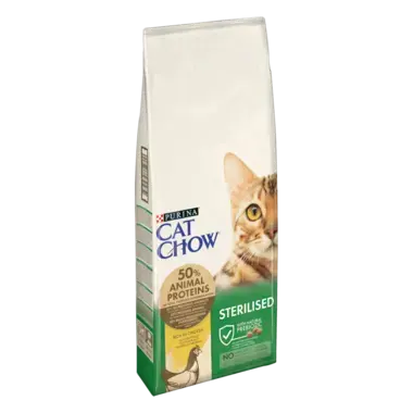 CAT CHOW® Сухий повнораціонний корм для дорослих стерилізованих кішок / кастрованих котів, з куркою.