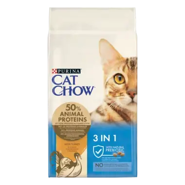 CAT CHOW® Сухий повнораціонний корм для дорослих котів з формулою потрійної дії, з індичкою.