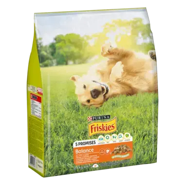 Friskies® Balance (Баланс). З Куркою, Яловичиною та Овочами. Сухий повнораціонний корм для дорослих собак.