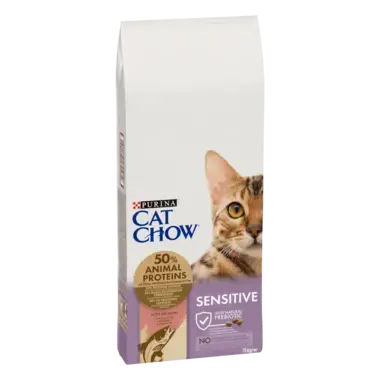 CAT CHOW® Сухий повнораціонний корм для дорослих котів із чутливою шкірою та травленням, з лососем.