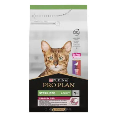 PRO PLAN®. Сухий повнораціонний корм для стерилізованих котів, з качкою та печінкою.