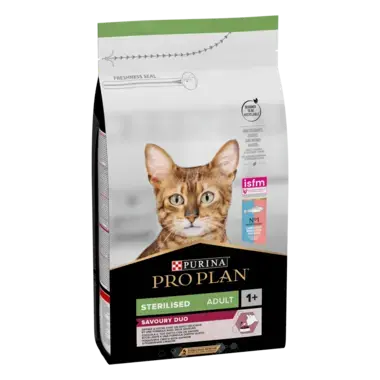PRO PLAN®. Сухий повнораціонний корм для стерилізованих котів, з тріскою та фореллю.